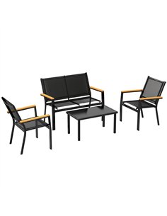 Outsunny Outdoor Sofa 4 Seater Garden Sofa Set with Loveseat 2 Chairs and Coffee Table Black
