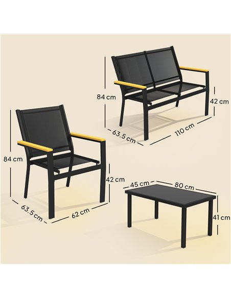 Outsunny Outdoor Sofa 4 Seater Garden Sofa Set with Loveseat 2 Chairs and Coffee Table Black - pic 181564 | FastDaddyshop