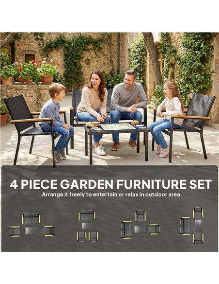 Outsunny Outdoor Sofa 4 Seater Garden Sofa Set with Loveseat 2 Chairs and Coffee Table Black - pic 181565 | FastDaddyshop