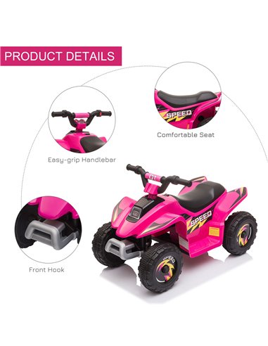 HOMCOM 6V Kids Electric Ride on Car ATV Toy Quad Bike Four Big Wheels w/ Forward Reverse Functions Toddlers for 3-5 Years Old Pi