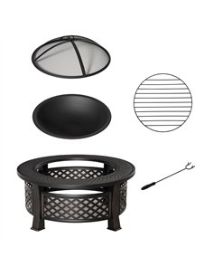 Outsunny Outdoor Fire Pit, Firepit with Grill Net, Mesh Lid, Poker, for Camping, Bonfire, Picnic, Bronze Tone