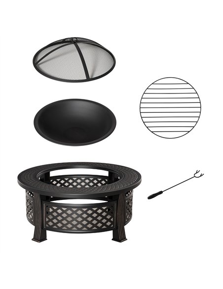 Outsunny Outdoor Fire Pit, Firepit with Grill Net, Mesh Lid, Poker, for Camping, Bonfire, Picnic, Bronze Tone - pic 181571 | FastDaddyshop