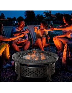 Outsunny Outdoor Fire Pit, Firepit with Grill Net, Mesh Lid, Poker, for Camping, Bonfire, Picnic, Bronze Tone 2