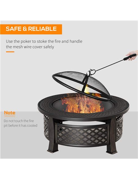 Outsunny Outdoor Fire Pit, Firepit with Grill Net, Mesh Lid, Poker, for Camping, Bonfire, Picnic, Bronze Tone - pic 181574 | FastDaddyshop
