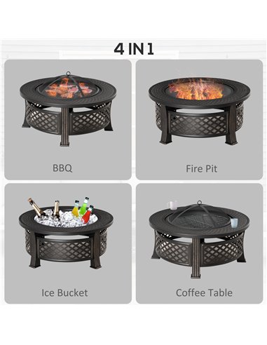 Outsunny Outdoor Fire Pit, Firepit with Grill Net, Mesh Lid, Poker, for Camping, Bonfire, Picnic, Bronze Tone