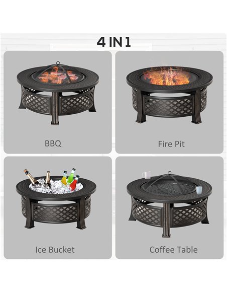 Outsunny Outdoor Fire Pit, Firepit with Grill Net, Mesh Lid, Poker, for Camping, Bonfire, Picnic, Bronze Tone - pic 181577 | FastDaddyshop