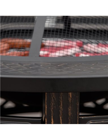 Outsunny Outdoor Fire Pit, Firepit with Grill Net, Mesh Lid, Poker, for Camping, Bonfire, Picnic, Bronze Tone