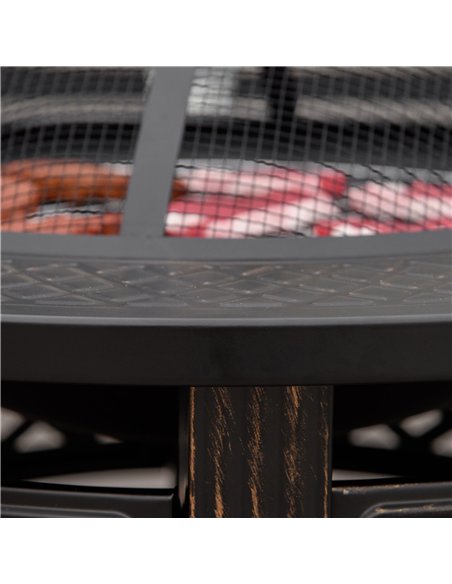 Outsunny Outdoor Fire Pit, Firepit with Grill Net, Mesh Lid, Poker, for Camping, Bonfire, Picnic, Bronze Tone - pic 181578 | FastDaddyshop