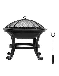 Outsunny Outdoor Fire Pit, Firepit with Mesh Lid, Poker, for Camping, Bonfire, Picnic, Black