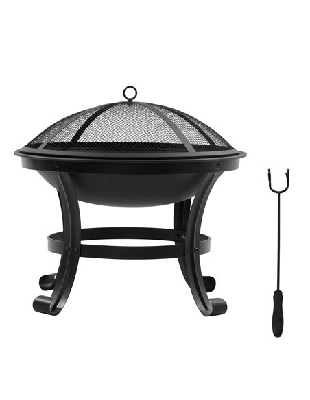 Outsunny Outdoor Fire Pit, Firepit with Mesh Lid, Poker, for Camping, Bonfire, Picnic, Black - pic 181580 | FastDaddyshop