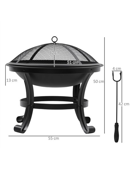 Outsunny Outdoor Fire Pit, Firepit with Mesh Lid, Poker, for Camping, Bonfire, Picnic, Black - pic 181582 | FastDaddyshop