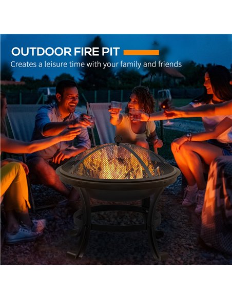 Outsunny Outdoor Fire Pit, Firepit with Mesh Lid, Poker, for Camping, Bonfire, Picnic, Black - pic 181583 | FastDaddyshop
