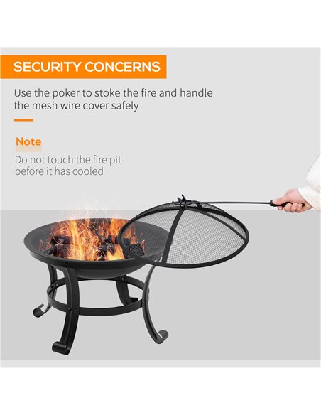 Outsunny Outdoor Fire Pit, Firepit with Mesh Lid, Poker, for Camping, Bonfire, Picnic, Black - pic 181584 | FastDaddyshop