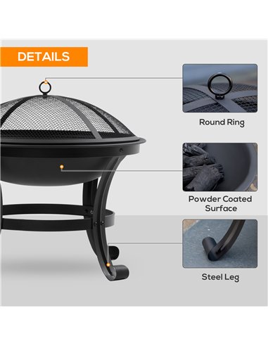 Outsunny Outdoor Fire Pit, Firepit with Mesh Lid, Poker, for Camping, Bonfire, Picnic, Black