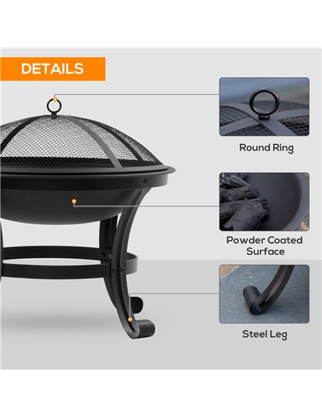 Outsunny Outdoor Fire Pit, Firepit with Mesh Lid, Poker, for Camping, Bonfire, Picnic, Black - pic 181585 | FastDaddyshop
