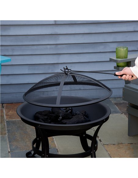 Outsunny Outdoor Fire Pit, Firepit with Mesh Lid, Poker, for Camping, Bonfire, Picnic, Black - pic 181586 | FastDaddyshop