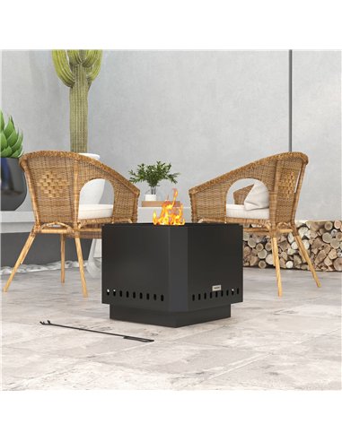 Outsunny Smokeless Fire Pit, 48 cm Portable Wood Burning Firepit, Square Metal Bonfire Stove with Poker, Black