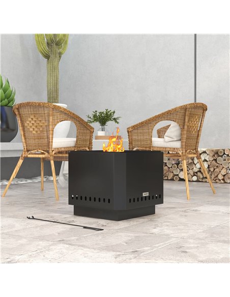 Outsunny Smokeless Fire Pit, 48 cm Portable Wood Burning Firepit, Square Metal Bonfire Stove with Poker, Black - pic 181590 | FastDaddyshop