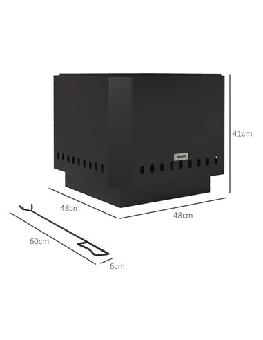 Outsunny Smokeless Fire Pit, 48 cm Portable Wood Burning Firepit, Square Metal Bonfire Stove with Poker, Black