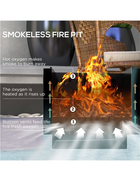 Outsunny Smokeless Fire Pit, 48 cm Portable Wood Burning Firepit, Square Metal Bonfire Stove with Poker, Black - pic 181592 | FastDaddyshop