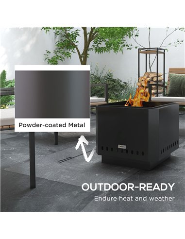 Outsunny Smokeless Fire Pit, 48 cm Portable Wood Burning Firepit, Square Metal Bonfire Stove with Poker, Black
