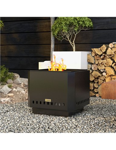 Outsunny Smokeless Fire Pit, 48 cm Portable Wood Burning Firepit, Square Metal Bonfire Stove with Poker, Black