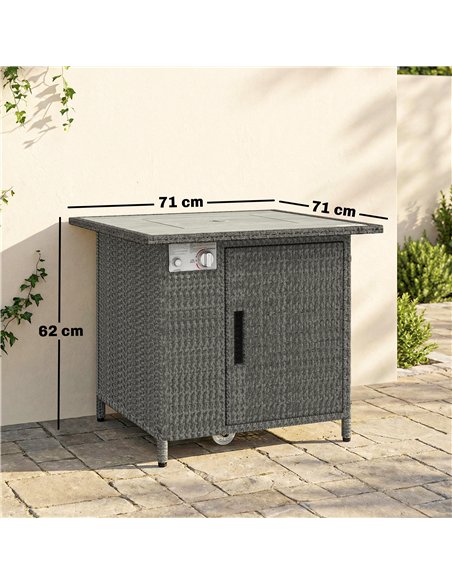 Outsunny 14.5 KW Rattan Gas Fire Pit Dining Table with Rain Cover, Wind Guard, Lid, Lava Rocks, Dark Grey - pic 181600 | FastDaddyshop