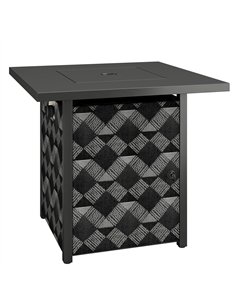 Outsunny Square Propane Gas Fire Pit Table, 12 KW Firepit with Glass Wind Guard, Lava Rocks, Gas Tank Holder