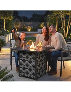 Outsunny Square Propane Gas Fire Pit Table, 12 KW Firepit with Glass Wind Guard, Lava Rocks, Gas Tank Holder 2