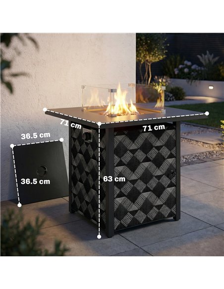 Outsunny Square Propane Gas Fire Pit Table, 12 KW Firepit with Glass Wind Guard, Lava Rocks, Gas Tank Holder - pic 181609 | FastDaddyshop