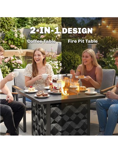 Outsunny Square Propane Gas Fire Pit Table, 12 KW Firepit with Glass Wind Guard, Lava Rocks, Gas Tank Holder