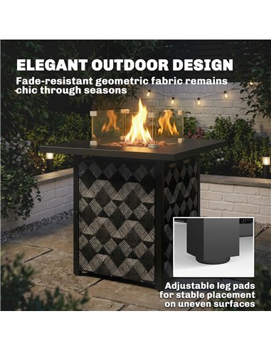 Outsunny Square Propane Gas Fire Pit Table, 12 KW Firepit with Glass Wind Guard, Lava Rocks, Gas Tank Holder