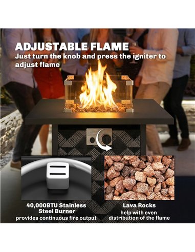 Outsunny Square Propane Gas Fire Pit Table, 12 KW Firepit with Glass Wind Guard, Lava Rocks, Gas Tank Holder