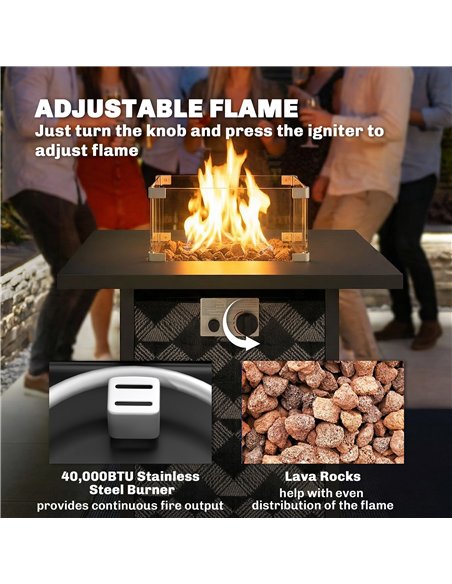 Outsunny Square Propane Gas Fire Pit Table, 12 KW Firepit with Glass Wind Guard, Lava Rocks, Gas Tank Holder - pic 181613 | FastDaddyshop