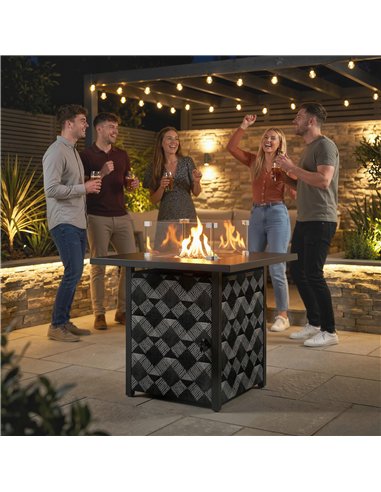 Outsunny Square Propane Gas Fire Pit Table, 12 KW Firepit with Glass Wind Guard, Lava Rocks, Gas Tank Holder