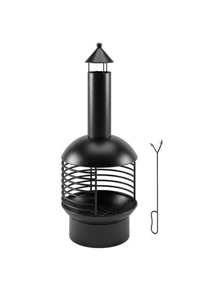 Outsunny Chimney Fire Pit, Portable Wood Burning Firepit with Poker, Charcoal Grid, Outdoor Fireplace for Garden Patio, Black - pic 181616 | FastDaddyshop