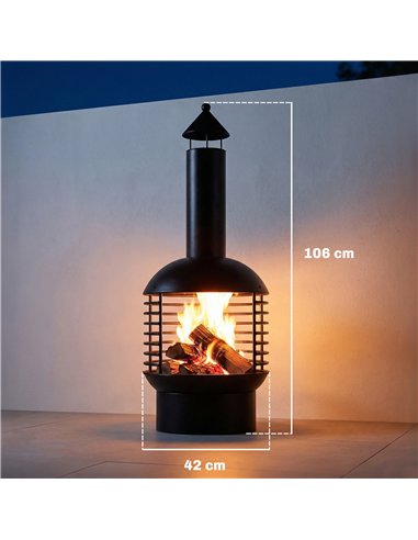 Outsunny Chimney Fire Pit, Portable Wood Burning Firepit with Poker, Charcoal Grid, Outdoor Fireplace for Garden Patio, Black