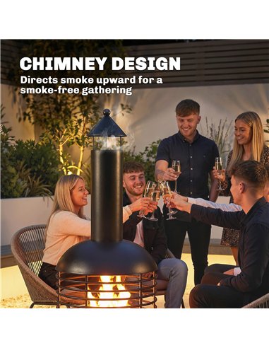 Outsunny Chimney Fire Pit, Portable Wood Burning Firepit with Poker, Charcoal Grid, Outdoor Fireplace for Garden Patio, Black