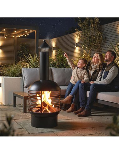 Outsunny Chimney Fire Pit, Portable Wood Burning Firepit with Poker, Charcoal Grid, Outdoor Fireplace for Garden Patio, Black