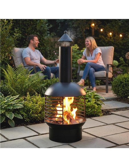 Outsunny Chimney Fire Pit, Portable Wood Burning Firepit with Poker, Charcoal Grid, Outdoor Fireplace for Garden Patio, Black - pic 181623 | FastDaddyshop