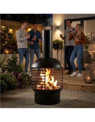 Outsunny Chimney Fire Pit, Portable Wood Burning Firepit with Poker, Charcoal Grid, Outdoor Fireplace for Garden Patio, Black
