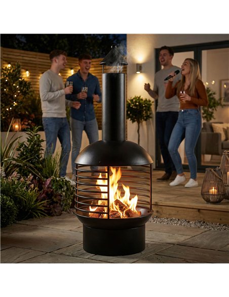 Outsunny Chimney Fire Pit, Portable Wood Burning Firepit with Poker, Charcoal Grid, Outdoor Fireplace for Garden Patio, Black - pic 181624 | FastDaddyshop