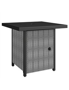 Outsunny Propane Gas Fire Pit Table for Garden, 11.7 KW Smokeless Firepit Outdoor Heater with Wind Guard, Glass Rocks, Lid, Blac