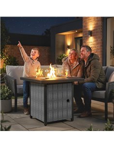 Outsunny Propane Gas Fire Pit Table for Garden, 11.7 KW Smokeless Firepit Outdoor Heater with Wind Guard, Glass Rocks, Lid, Blac 2
