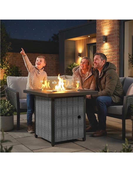 Outsunny Propane Gas Fire Pit Table for Garden, 11.7 KW Smokeless Firepit Outdoor Heater with Wind Guard, Glass Rocks, Lid, Blac - pic 181626 | FastDaddyshop