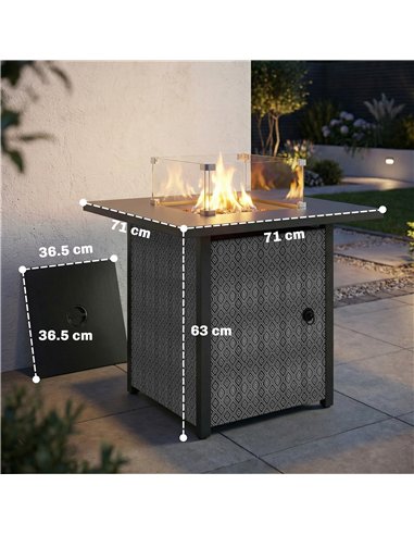 Outsunny Propane Gas Fire Pit Table for Garden, 11.7 KW Smokeless Firepit Outdoor Heater with Wind Guard, Glass Rocks, Lid, Blac