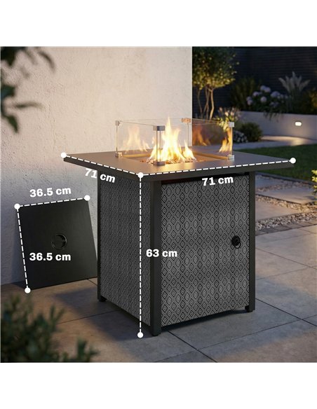 Outsunny Propane Gas Fire Pit Table for Garden, 11.7 KW Smokeless Firepit Outdoor Heater with Wind Guard, Glass Rocks, Lid, Blac - pic 181627 | FastDaddyshop