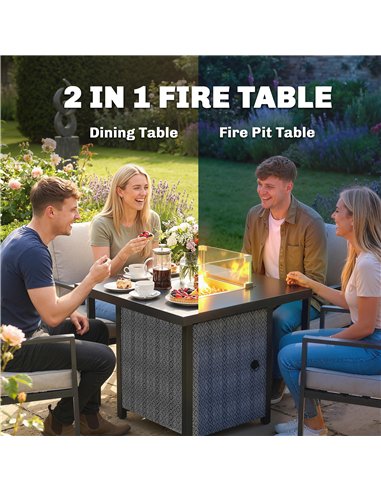 Outsunny Propane Gas Fire Pit Table for Garden, 11.7 KW Smokeless Firepit Outdoor Heater with Wind Guard, Glass Rocks, Lid, Blac