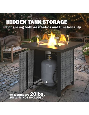 Outsunny Propane Gas Fire Pit Table for Garden, 11.7 KW Smokeless Firepit Outdoor Heater with Wind Guard, Glass Rocks, Lid, Blac