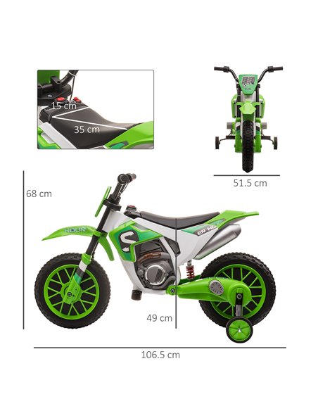 HOMCOM 3+ Kids 12V Electric Motorbike with Training Wheels, Green - pic 18163 | FastDaddyshop